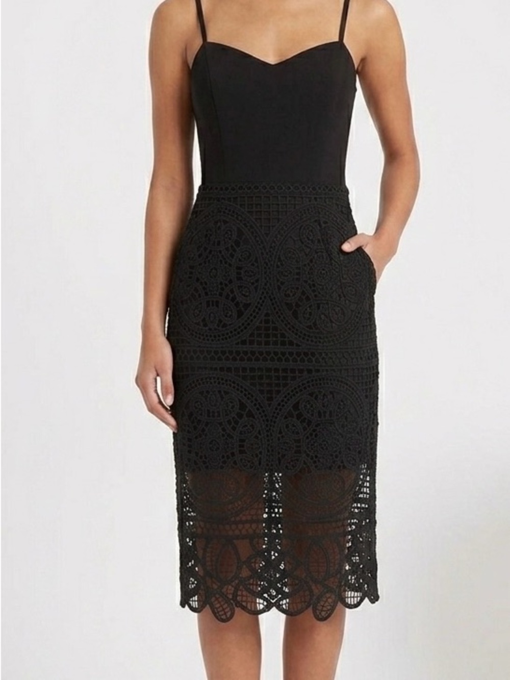 J.O.A. Black Textured Dress with Spaghetti Straps Edgy Lace Classic Whimsigoth